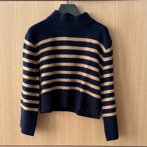 J. Crew Navy and Camel Striped Turtleneck Sweater